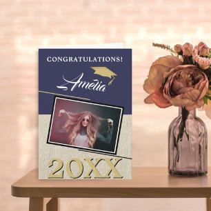 Carte Rustic Modern Marine Bleu Diplômé Photo Graduate