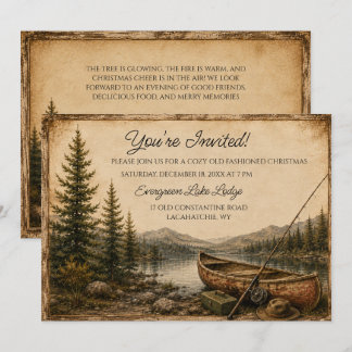 Carte Rustic Mountain Lake Canoë Noël |