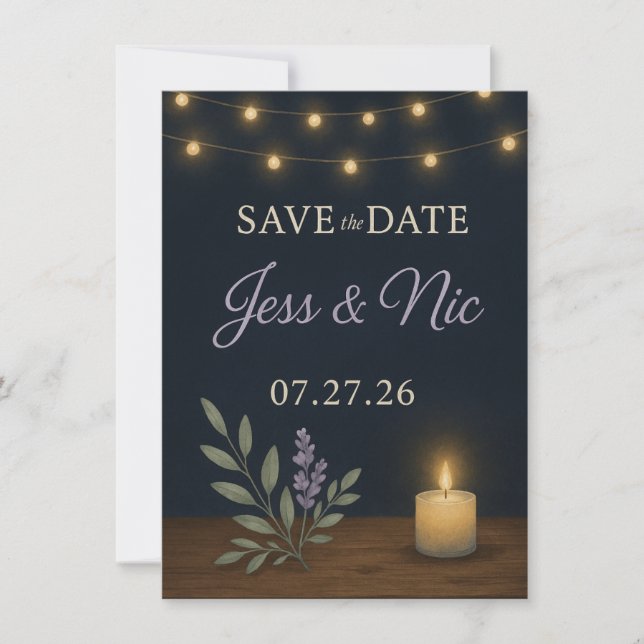 Carte Rustic Night Glow Save the Date Card – Flat Card (Devant)