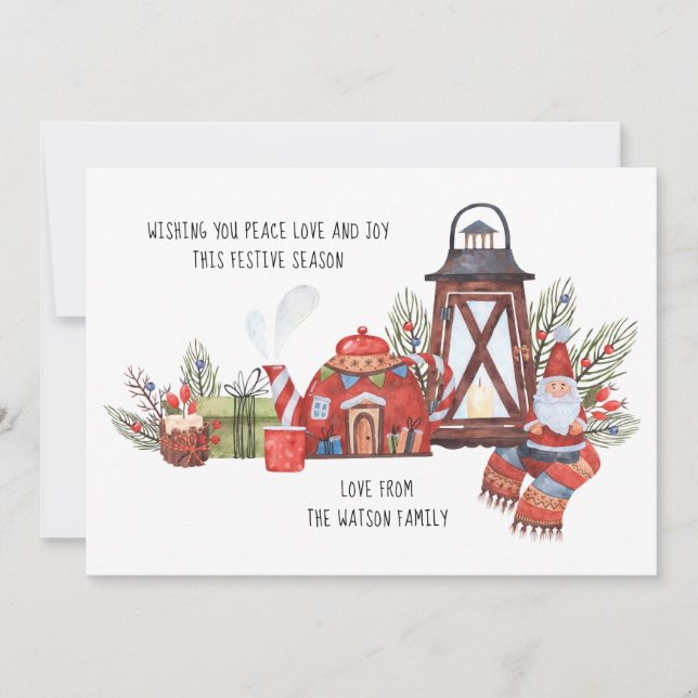 Carte Rustic Peace Love Joie Noël Photo personnalisée (Devant)