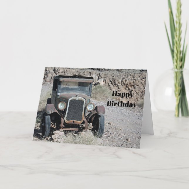 Carte Rustic Rusted Car Photo Anniversaire (Devant)