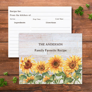 Carte Rustic Sunflower Garden Family Recette