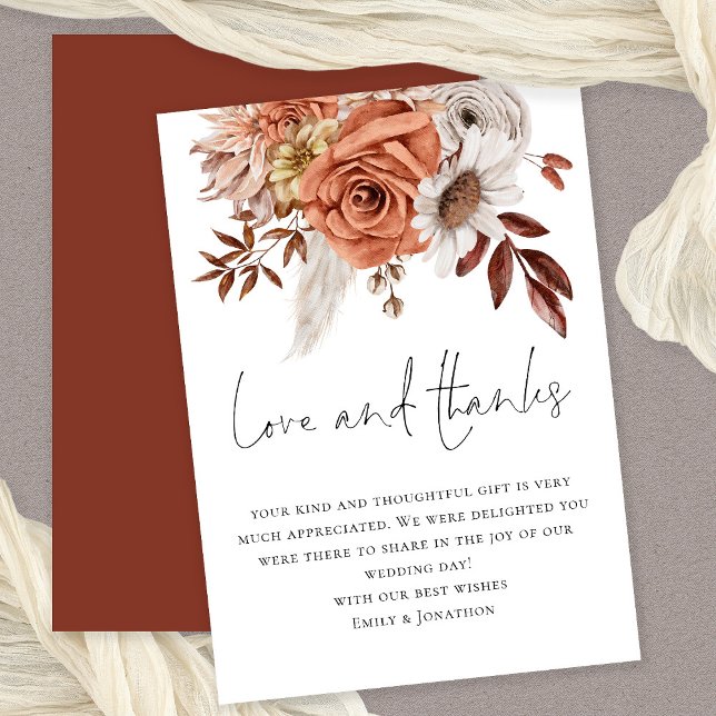 Carte Rustic Terracotta Florals Amour Merci Mariage (Available digitally or printed)