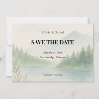 Carte Rustic Watercolor Mountain Forest Save the Date 