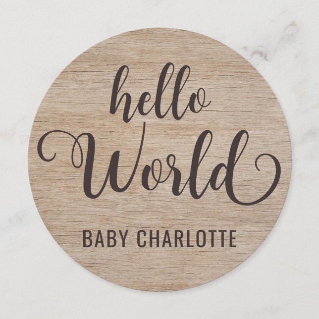 Carte Rustic Wood Hello World Welcome Home Baby Sign (Devant)