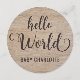 Carte Rustic Wood Hello World Welcome Home Baby Sign