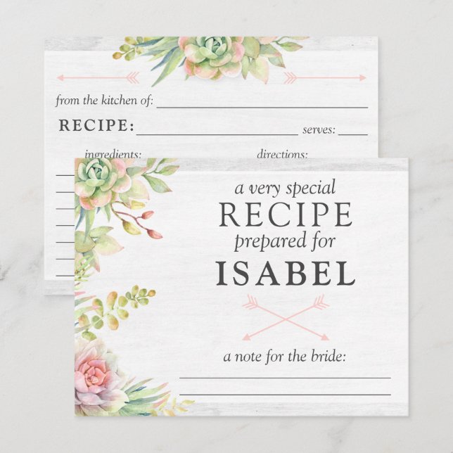 Carte Rustique Aquarelle Succulente Recette Pour M (Devant / Derrière)