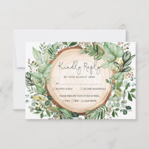 Carte Rustique aquarelle verte Mariage de forêt RSVP