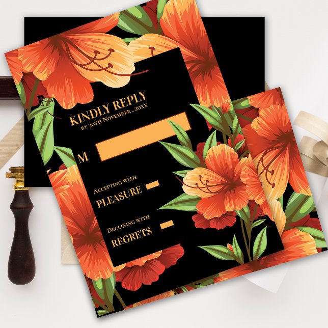 Carte Rustique Automne sombre Moody Orange Floral Mariag (Watercolor Pretty Orange Floral Wedding RSVP)