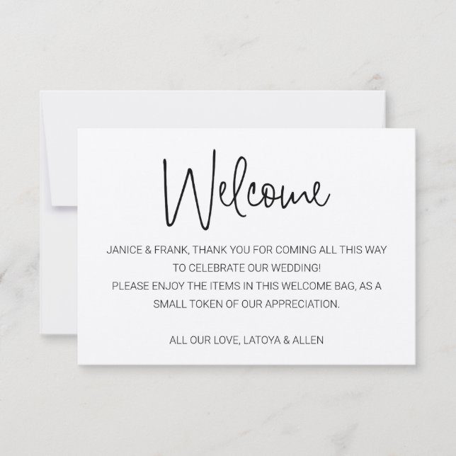 Carte Rustique avec des noms Bienvenue Mariage panier ca (Devant)