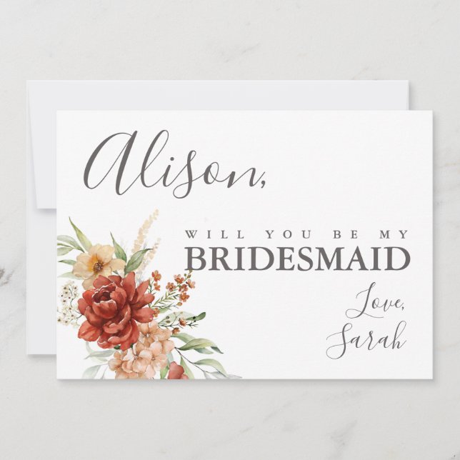 Carte Rustique Boho Floral Bridesmaid (Devant)