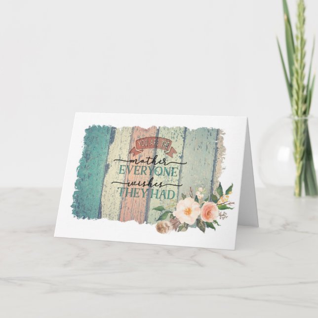 Carte Rustique Bois Floral Pays Maman Anniversaire (Devant)