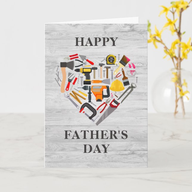 Carte Rustique Bois Handyman Outil Coeur Bonne Fête des  (Fleur jaune)