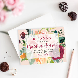 Carte rustique burgundy florale 'Sois ma demoisell