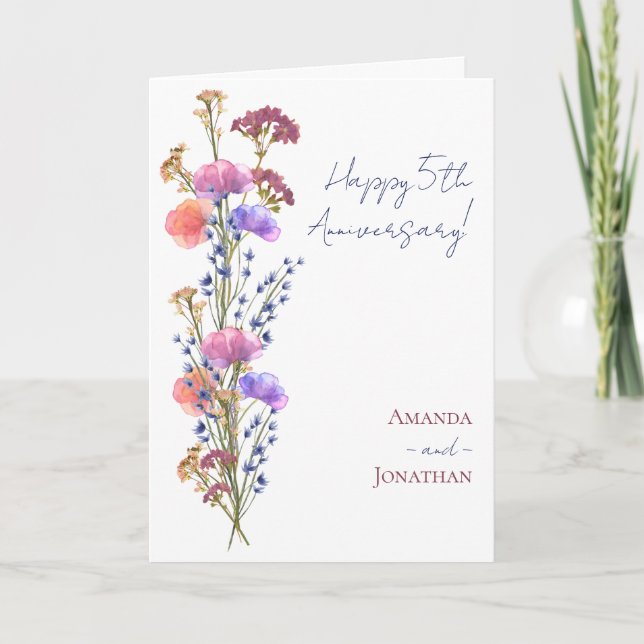 Carte Rustique Delicate Acrylique Floral + Jute Annivers (Devant)