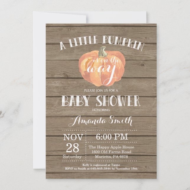 Carte rustique d'invitation de baby shower (Devant)