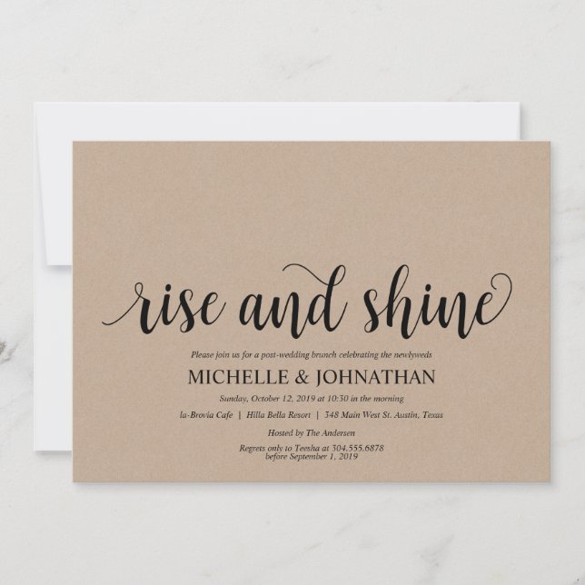 Carte rustique d'invitation de brunch de mariage (Devant)
