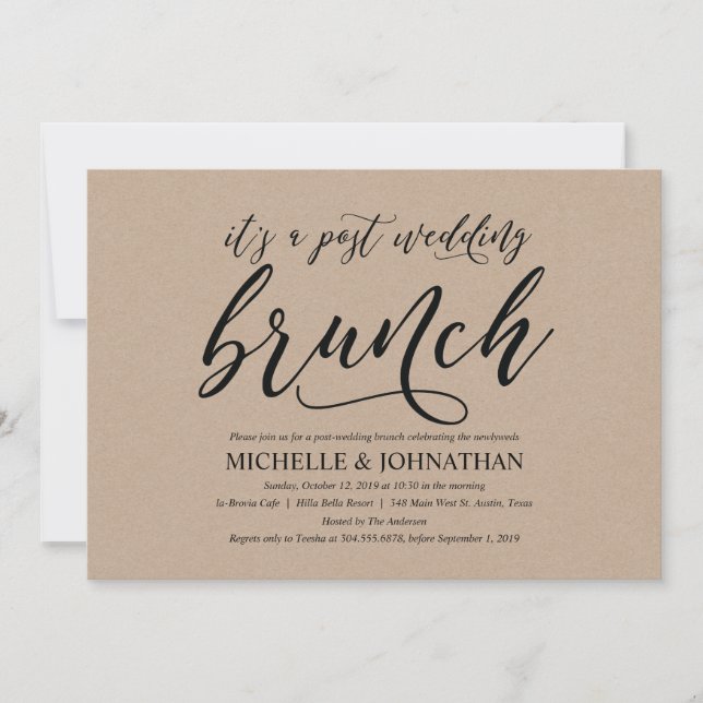 Carte rustique élégante d'invitation de brunch de (Devant)