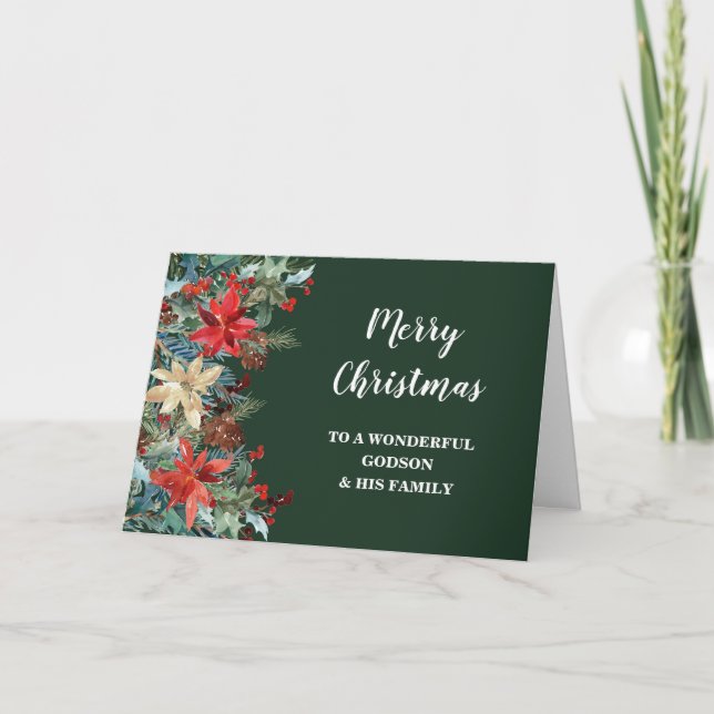 Carte Rustique Floral Godson & Family Joyeux Noël (Devant)