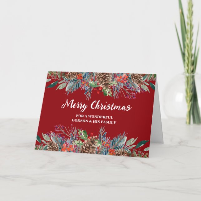 Carte Rustique Floral Godson & Noël familial (Devant)
