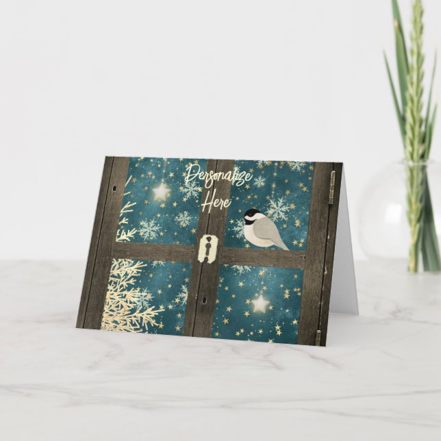Carte Rustique hiver cabine fenêtre étoile de neige flak (Devant)