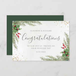 Carte Rustique hiver verdure Berries Pine Cone Mariage