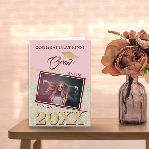 Carte Rustique moderne Dusty Pink Grad Photo Graduation