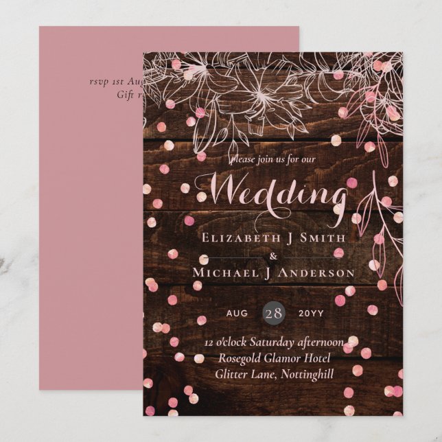 Carte Rustique moderne Dusty Rose rose Confetti Mariage (Devant / Derrière)