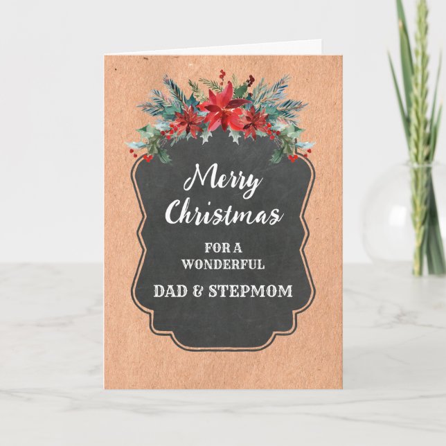 Carte Rustique Papa et StepMom Joyeux Noël (Devant)