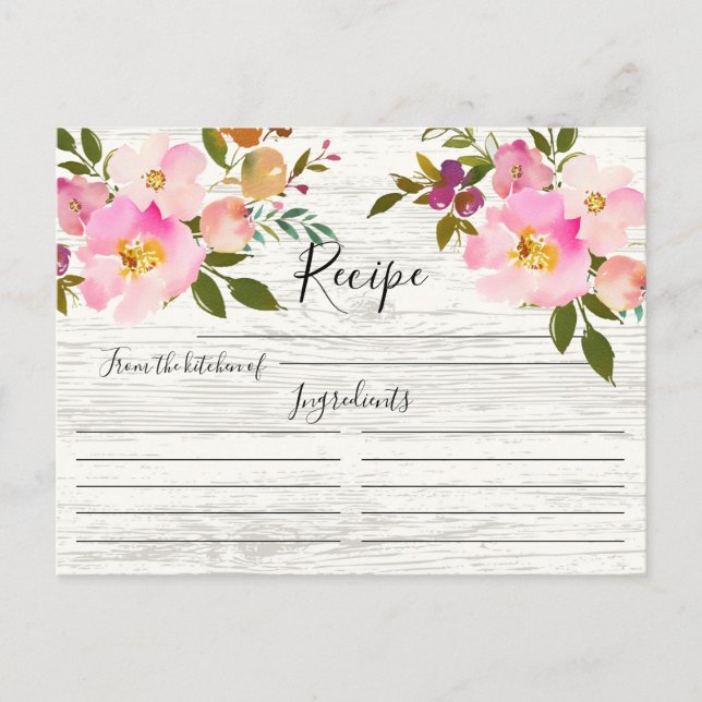 Carte Rustique rose & violet Aquarelle Florale Rec (Devant)