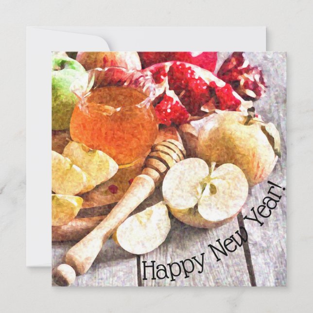Carte Rustique Rosh Hashanah Aquarelle Pommes et miel (Devant)