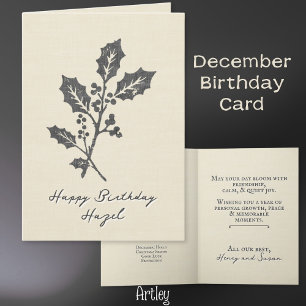 Carte Rustique Timoté Holly Décembre Fleur Linge de nais