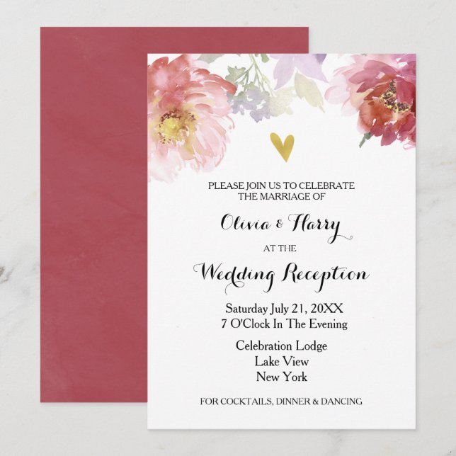 Carte Rustique Watercolor Floral Wedal (Devant / Derrière)