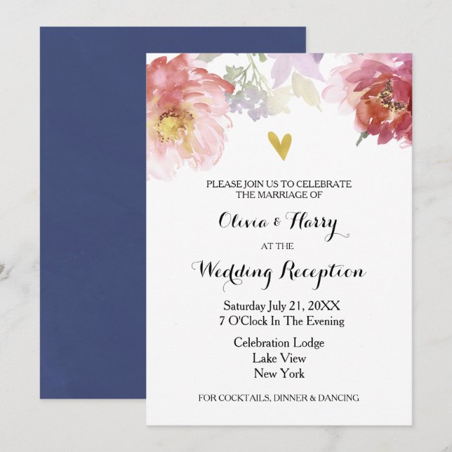 Carte Rustique Watercolor Floral Wedal (Devant / Derrière)