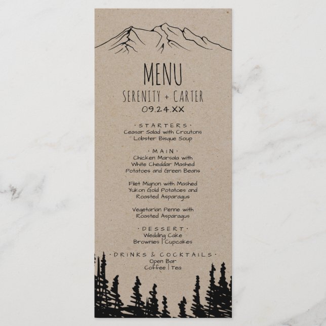 Carte Rustique Woodsy Mountain Dinner Menu (Devant)