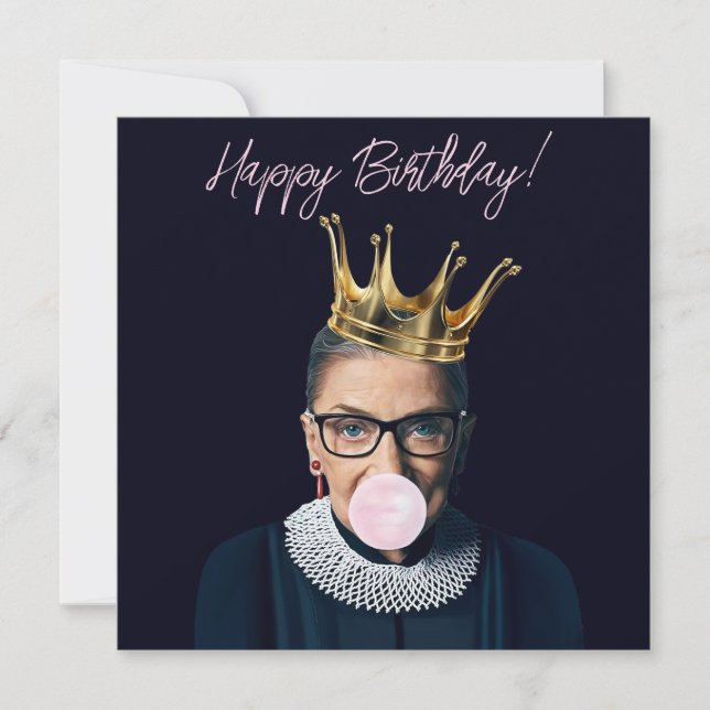 Carte Ruth Ginsburg couronne rose gomme Joyeux Anniversa (Devant)