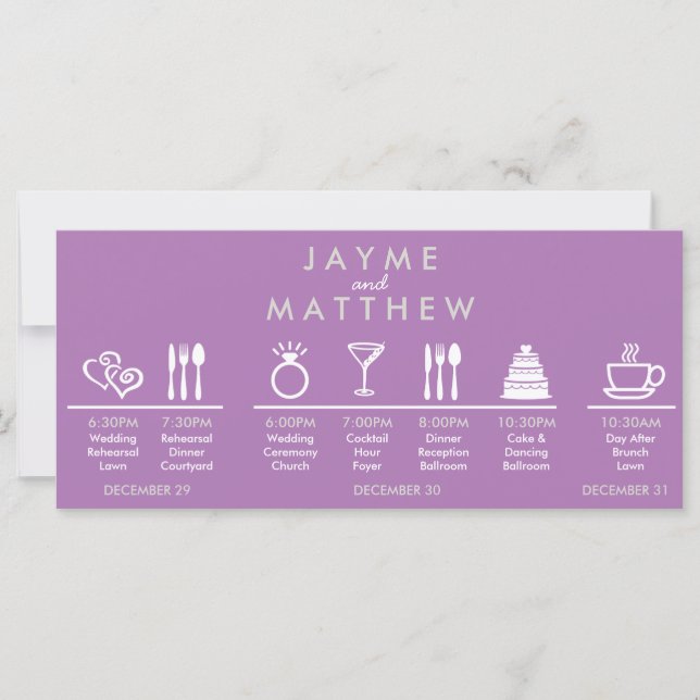 Carte Sac d'accueil pour Mariage gris et violet Note (Devant)