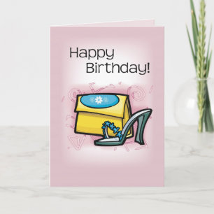 Carte Sac jaune à sandales, Anniversaire rose