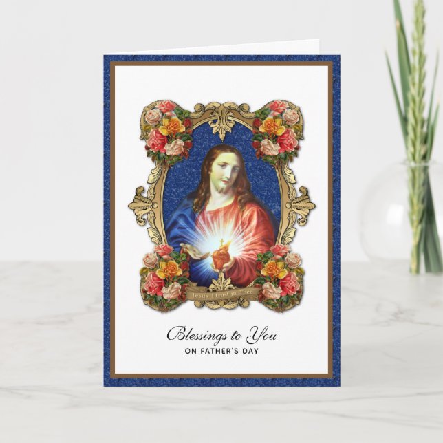 Carte Sacré Coeur Jésus Fête des pères Catholique Religi (Devant)