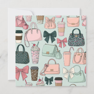 Carte Sacs à main, rubans et cafés latte