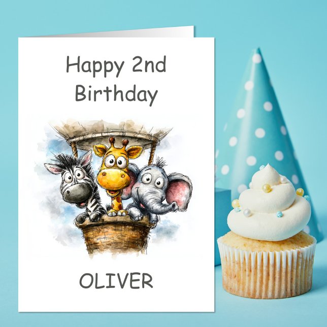 Carte Safari Animals in Hot Air Balloon 2nd Birthday (Créateur téléchargé)