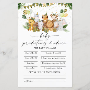 Carte Safari Animaux Baby shower de prédictions