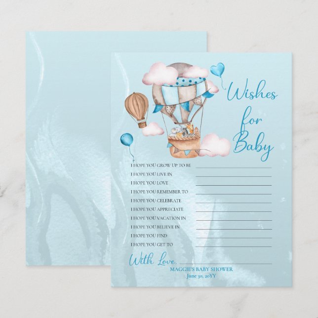 Carte Safari Animaux Ballons Voeux pour le jeu bébé (Devant / Derrière)