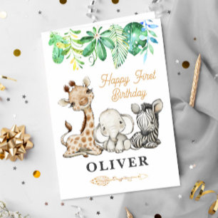 Carte Safari Animaux Heureux 1er anniversaire Salutation