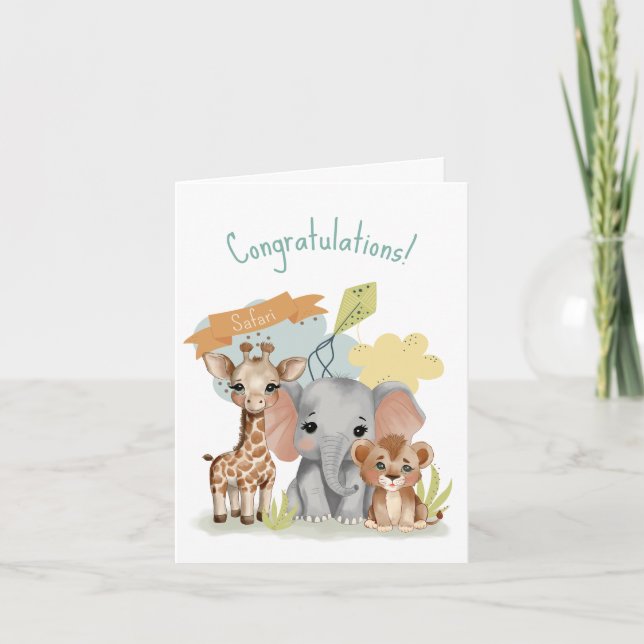 Carte Safari Bébé Animaux Douche Nouveau bébé (Devant)