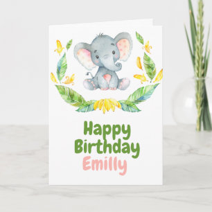 Carte Safari bébé éléphant Joyeux anniversaire