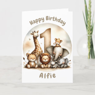 Carte Safari de premier anniversaire d'aquarelle p
