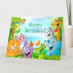Carte Safari jungle avec des animaux souriants Joyeux an
