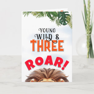 Carte Safari Lion Sauvage & Anniversaire Trois Enfants 