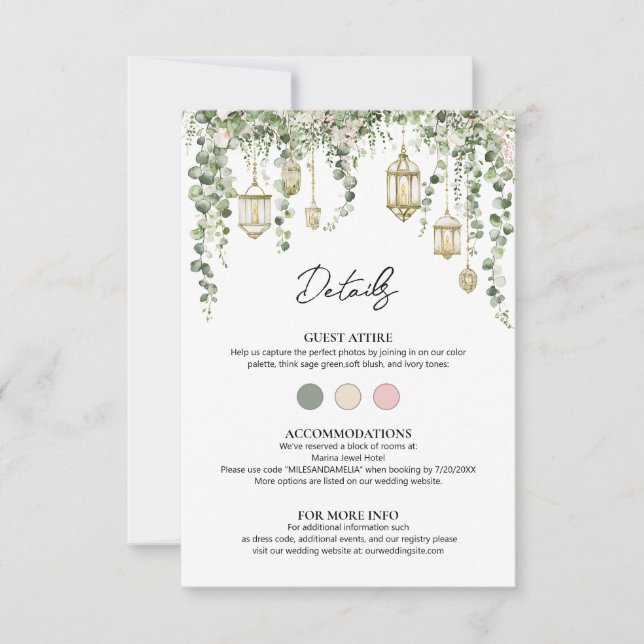 Carte Sage Green and Blush Eucalyptus Lantern Details (Devant)